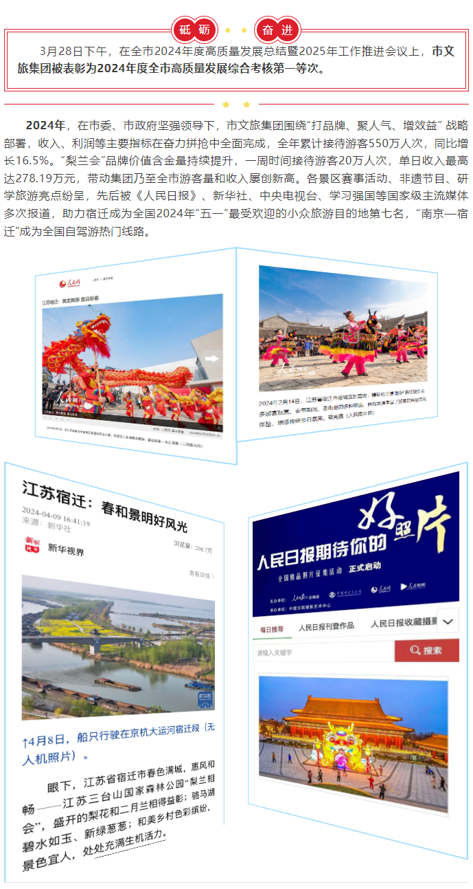 市文旅集团荣获2024年度全市高质量发展综合考核第一等次(图1)